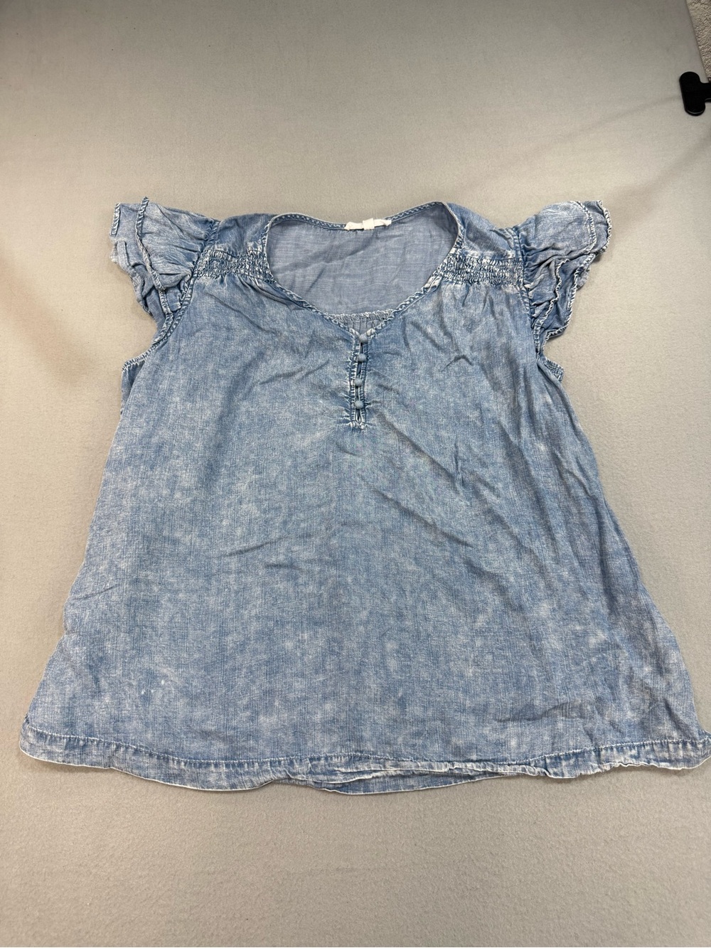 Jane and Delancey Washed Light Blue Soft Lyocell Denim Look Flutter Sleeve Top